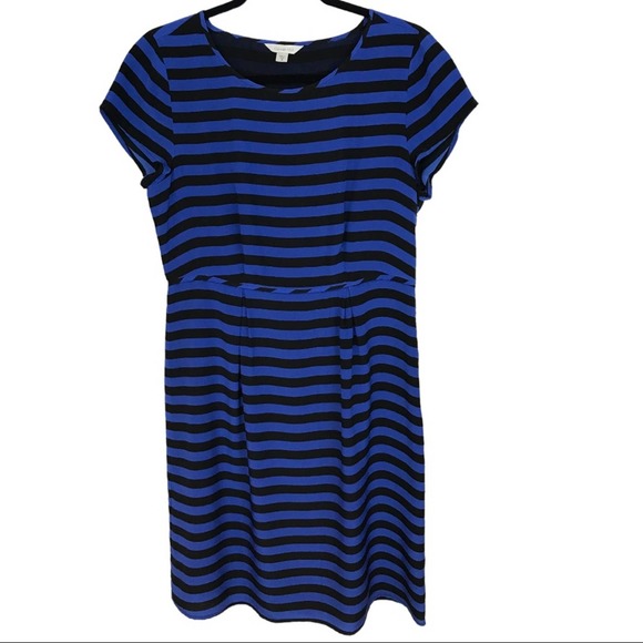 Garnet Hill Silk black and blue stripe Dress Sz8 - Picture 7 of 11